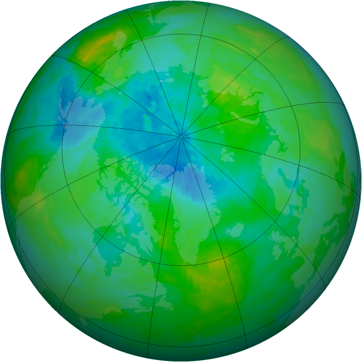 Arctic ozone map for 25 August 1990